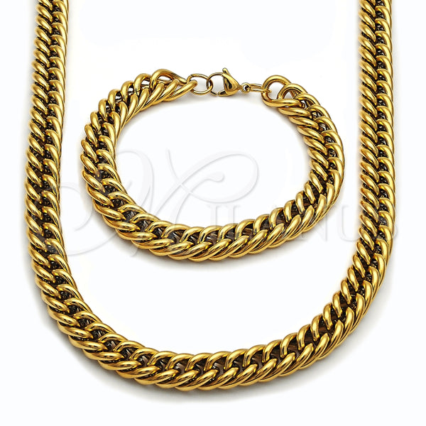 Collar y Pulsera 06.278.0014.1 Acero Inoxidable, Diseño de Miami Cubana, Pulido, Tono Dorado