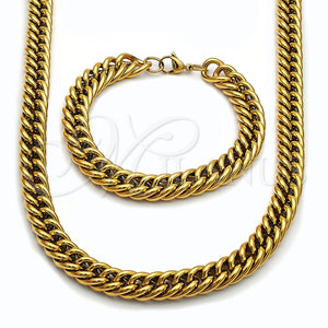 Collar y Pulsera 06.278.0014.1 Acero Inoxidable, Diseño de Miami Cubana, Pulido, Tono Dorado