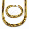 Collar y Pulsera 06.278.0014.1 Acero Inoxidable, Diseño de Miami Cubana, Pulido, Tono Dorado