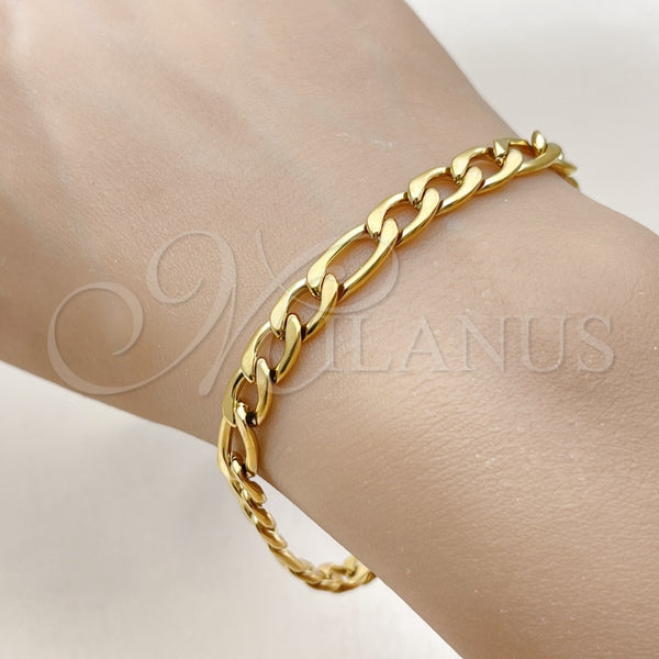 Pulsera Básica 03.256.0014.09 Acero Inoxidable, Diseño de Figaro, Pulido, Tono Dorado (Thickness, 9 Inches Length)