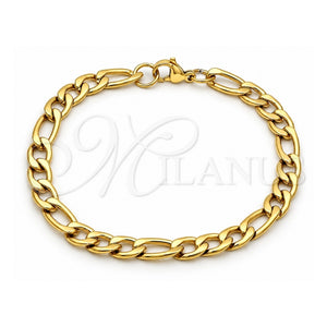 Pulsera Básica 03.256.0014.09 Acero Inoxidable, Diseño de Figaro, Pulido, Tono Dorado (Grosor 07.3 MM, 9 Pulgadas de Largo)