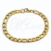Pulsera Básica 03.256.0014.09 Acero Inoxidable, Diseño de Figaro, Pulido, Tono Dorado (Thickness, 9 Inches Length)