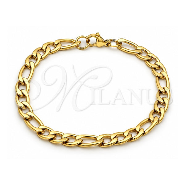 Pulsera Básica 03.256.0014.09 Acero Inoxidable, Diseño de Figaro, Pulido, Tono Dorado (Grosor 07.3 MM, 9 Pulgadas de Largo)