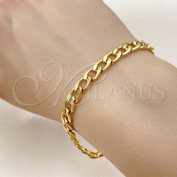 Pulsera Básica 03.256.0012.09 Acero Inoxidable, Diseño de Cubana, Pulido, Tono Dorado (Thickness, 9 Inches Length)