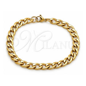 Pulsera Básica 03.256.0012.09 Acero Inoxidable, Diseño de Cubana, Pulido, Tono Dorado (Grosor 07.7 MM, 9 Pulgadas de Largo)