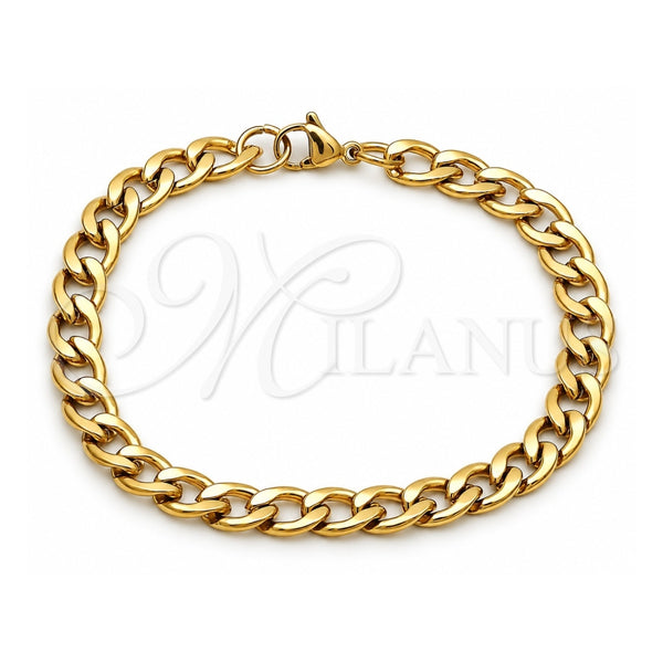 Pulsera Básica 03.256.0012.09 Acero Inoxidable, Diseño de Cubana, Pulido, Tono Dorado (Grosor 07.7 MM, 9 Pulgadas de Largo)