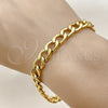 Pulsera Básica 03.256.0013.09 Acero Inoxidable, Diseño de Cubana, Pulido, Tono Dorado (230 Gauge, Thickness, 9 Inches Length)