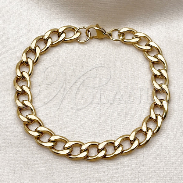 Pulsera Básica 03.256.0013.09 Acero Inoxidable, Diseño de Cubana, Pulido, Tono Dorado (230 Gauge, Thickness, 9 Inches Length)