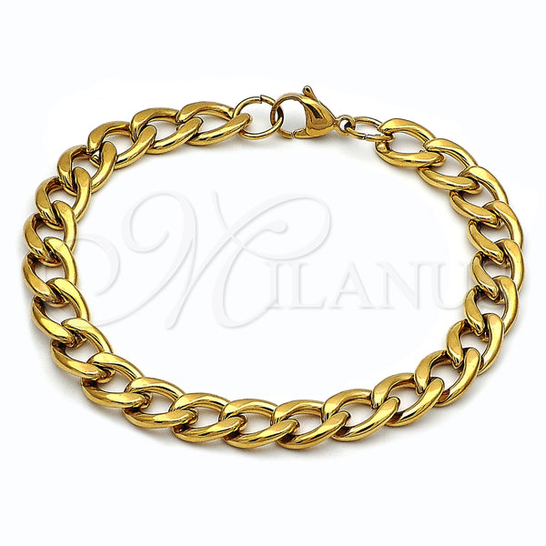 Pulsera Básica 03.256.0013.09 Acero Inoxidable, Diseño de Cubana, Pulido, Tono Dorado (230 Gauge, Thickness, 9 Inches Length)