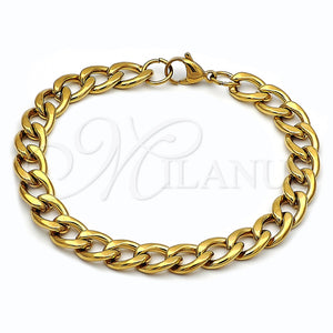 Pulsera Básica 03.256.0013.09 Acero Inoxidable, Diseño de Cubana, Pulido, Tono Dorado (230 Gauge, Thickness, 9 Inches Length)