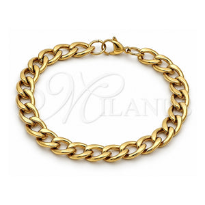 Pulsera Básica 03.256.0013.09 Acero Inoxidable, Diseño de Cubana, Pulido, Tono Dorado (Calibre 230, Grosor 09.3 MM, 9 Pulgadas de Largo)