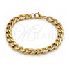 Pulsera Básica 03.256.0013.09 Acero Inoxidable, Diseño de Cubana, Pulido, Tono Dorado (Calibre 230, Grosor 09.3 MM, 9 Pulgadas de Largo)