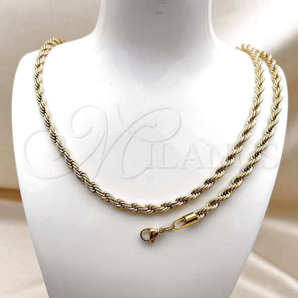 Collar y Pulsera 06.435.0004 Acero Inoxidable, Diseño de Rope, Pulido, Tono Dorado