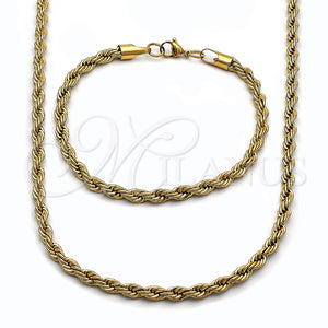 Collar y Pulsera 06.435.0004 Acero Inoxidable, Diseño de Rope, Pulido, Tono Dorado