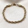 Pulsera Básica 03.278.0012.1.09 Acero Inoxidable, Diseño de Rope, Pulido, Tono Dorado (Thickness, 24 Inches Length)