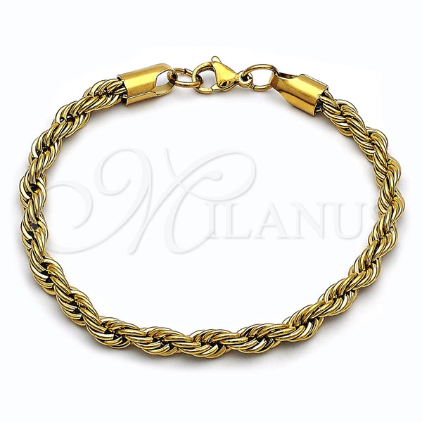 Pulsera Básica 03.278.0012.1.09 Acero Inoxidable, Diseño de Rope, Pulido, Tono Dorado (Thickness, 24 Inches Length)