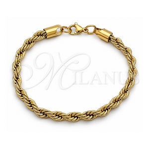 Pulsera Básica 03.278.0012.1.09 Acero Inoxidable, Diseño de Rope, Pulido, Tono Dorado (Grosor 05.8 MM, 24 Pulgadas de Largo)
