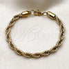 Pulsera Básica 03.435.0006.09 Acero Inoxidable, Diseño de Rope, Pulido, Tono Dorado (Thickness, 9 Inches Length)