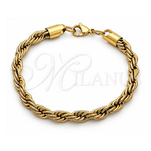 Pulsera Básica 03.435.0006.09 Acero Inoxidable, Diseño de Rope, Pulido, Tono Dorado (Grosor 06.8 MM, 9 Pulgadas de Largo)