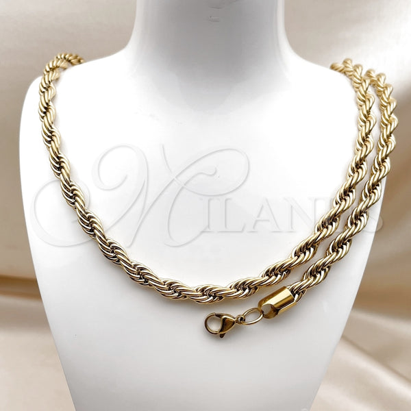 Collar y Pulsera 06.435.0005 Acero Inoxidable, Diseño de Rope, Pulido, Tono Dorado