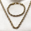 Collar y Pulsera 06.435.0005 Acero Inoxidable, Diseño de Rope, Pulido, Tono Dorado