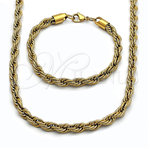 Collar y Pulsera 06.435.0005 Acero Inoxidable, Diseño de Rope, Pulido, Tono Dorado