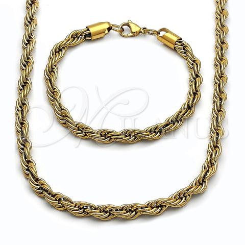 Collar y Pulsera 06.435.0005 Acero Inoxidable, Diseño de Rope, Pulido, Tono Dorado
