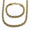 Collar y Pulsera 06.435.0005 Acero Inoxidable, Diseño de Rope, Pulido, Tono Dorado