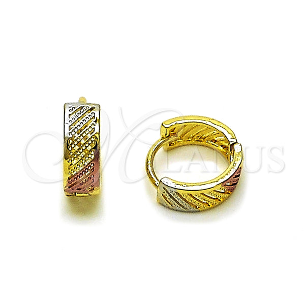 Argolla Huggie 02.156.0724.15 Oro Laminado, Diamantado, Tres Tonos