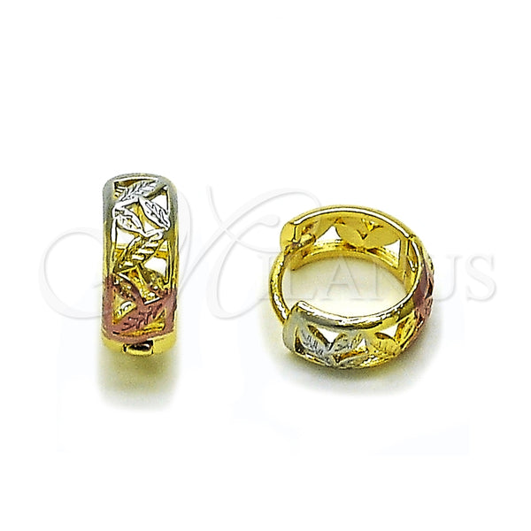 Argolla Huggie 02.156.0726.15 Oro Laminado, Diseño de Oja, Pulido, Tres Tonos