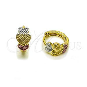 Argolla Huggie 02.156.0729.15 Oro Laminado, Diseño de Corazón, Pulido, Tres Tonos