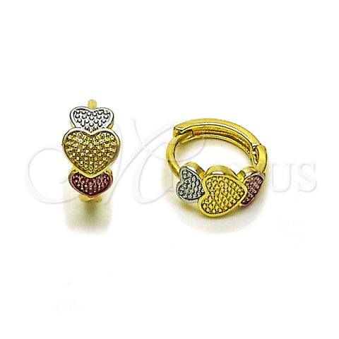 Argolla Huggie 02.156.0729.15 Oro Laminado, Diseño de Corazón, Pulido, Tres Tonos