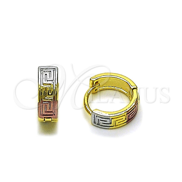 Argolla Huggie 02.156.0730.15 Oro Laminado, Diseño de Llave Griega, Pulido, Tres Tonos