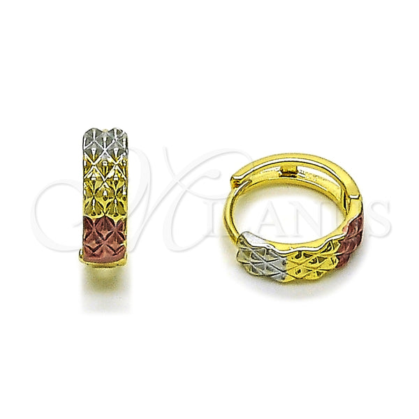 Argolla Huggie 02.156.0731.15 Oro Laminado, Diamantado, Tres Tonos