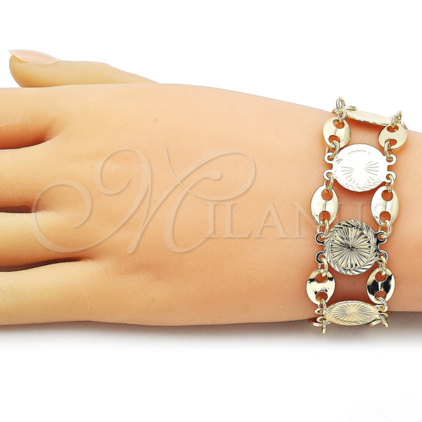 Pulsera Elegante 03.331.0323.08 Oro Laminado, Diseño de Puff Mariner, Diamantado, Tres Tonos (24 MM Thickness, 8 Inches Length)