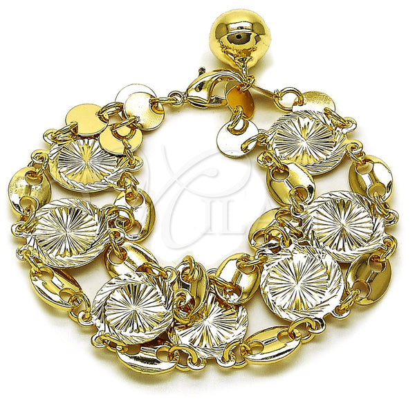 Pulsera Elegante 03.331.0323.08 Oro Laminado, Diseño de Puff Mariner, Diamantado, Tres Tonos (24 MM Thickness, 8 Inches Length)