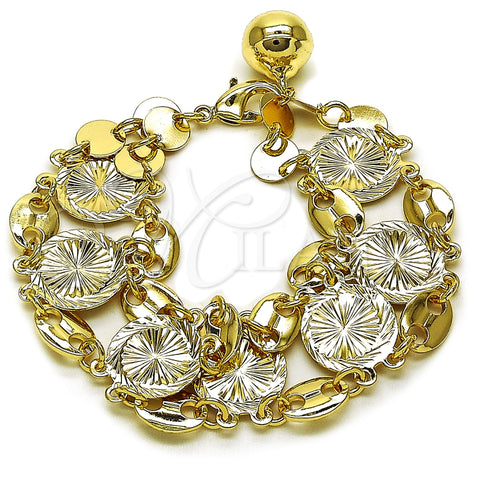 Pulsera Elegante 03.331.0323.08 Oro Laminado, Diseño de Puff Mariner, Diamantado, Tres Tonos (24 MM Thickness, 8 Inches Length)
