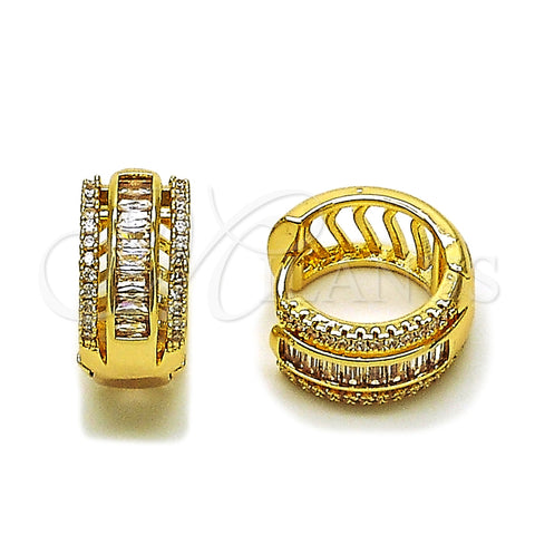 Argolla Huggie 02.283.0265.18 Oro Laminado, Diseño de Baguette, con Zirconia Cubica Blanca y Micro Pave Blanca, Pulido, Tono Dorado
