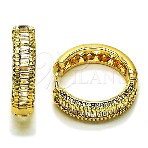 Argolla Huggie 02.283.0273.25 Oro Laminado, Diseño de Baguette y Cluster, con Blanca Zirconia Cubica and Blanca Micro Pave, Pulido, Tono Dorado