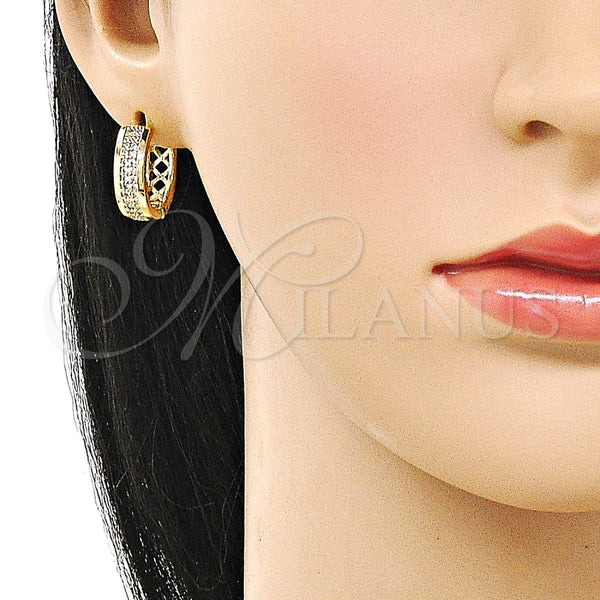 Argolla Huggie 02.283.0278.18 Oro Laminado, con Blanca Micro Pave, Pulido, Tono Dorado