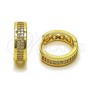 Argolla Huggie 02.283.0278.18 Oro Laminado, con Blanca Micro Pave, Pulido, Tono Dorado
