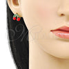Arete Dormilona 02.283.0279 Oro Laminado, Diseño de Cereza, Esmaltado Rojo, Tono Dorado