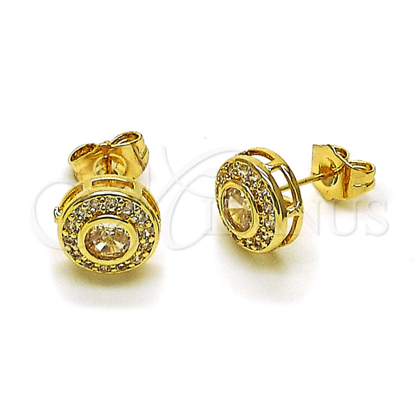 Arete Dormilona 02.283.0282 Oro Laminado, Diseño de Cluster, con Blanca Zirconia Cubica, Pulido, Tono Dorado