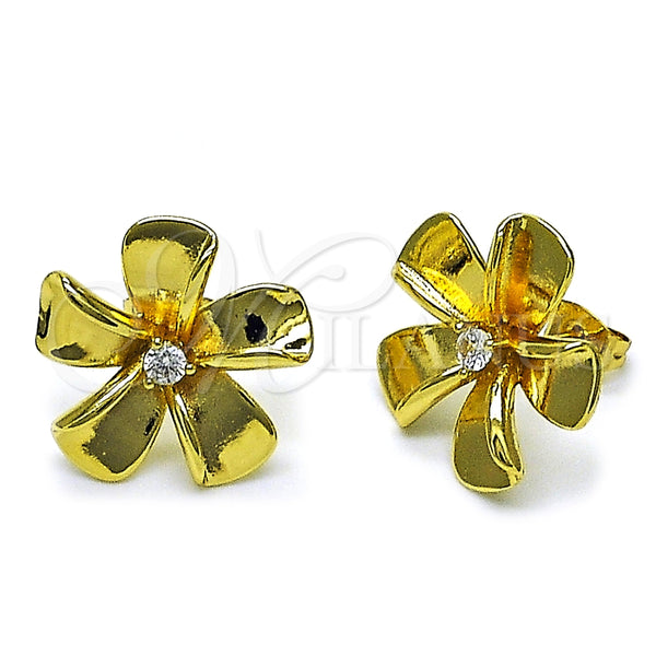 Arete Dormilona 02.282.0032 Oro Laminado, Diseño de Flor, con Blanca Zirconia Cubica, Pulido, Tono Rosado
