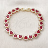 Pulsera Tennis 03.284.0058.1.07 Oro Laminado, Diseño de Corazón, con Granate Zirconia Cubica, Pulido, Tono Dorado (08 MM Thickness, 7 Inches Length)