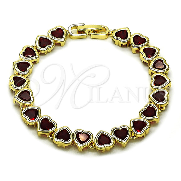 Pulsera Tennis 03.284.0058.1.07 Oro Laminado, Diseño de Corazón, con Granate Zirconia Cubica, Pulido, Tono Dorado (08 MM Thickness, 7 Inches Length)