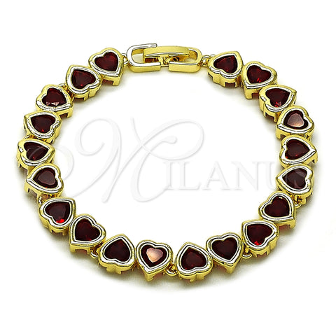 Pulsera Tennis 03.284.0058.1.07 Oro Laminado, Diseño de Corazón, con Granate Zirconia Cubica, Pulido, Tono Dorado (08 MM Thickness, 7 Inches Length)