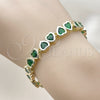 Pulsera Tennis 03.284.0058.2.07 Oro Laminado, Diseño de Corazón, con Verde Zirconia Cubica, Pulido, Tono Dorado (08 MM Thickness, 7 Inches Length)