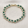 Pulsera Tennis 03.284.0058.2.07 Oro Laminado, Diseño de Corazón, con Verde Zirconia Cubica, Pulido, Tono Dorado (08 MM Thickness, 7 Inches Length)