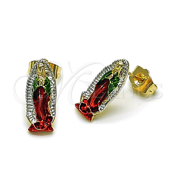 Arete Dormilona 02.196.0217 Oro Laminado, Diseño de Guadalupe, Pulido, Tres Tonos